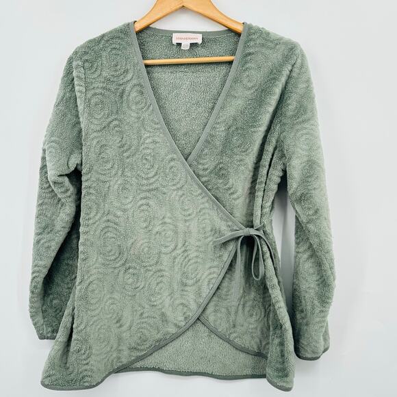 Stan Herman Wrap Front Robe Venetian Swirls Plush Bed Jacket Womens Small GREEN - Picture 1 of 9